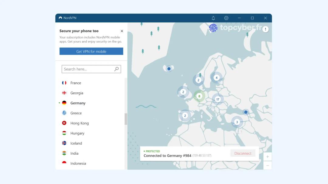 Application de NordVPN